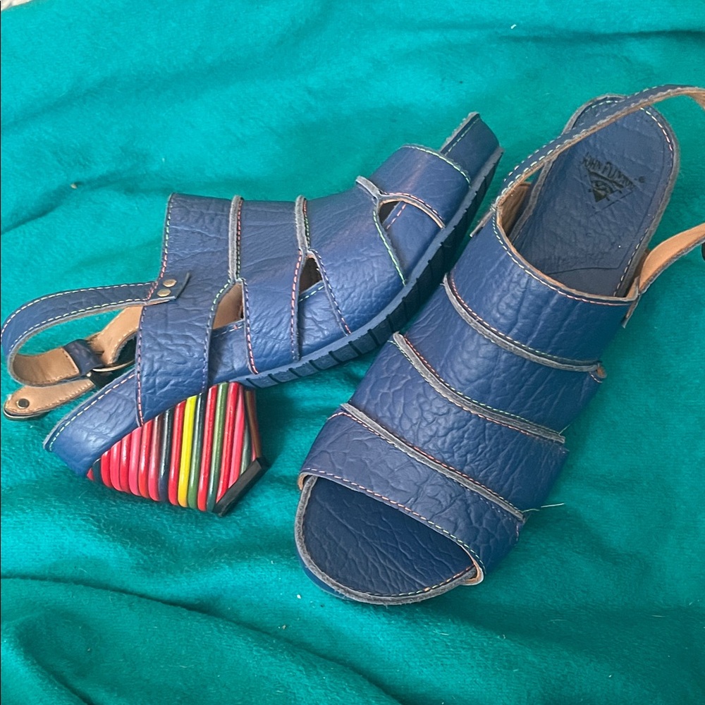 Fluevog blue heels, size 9.